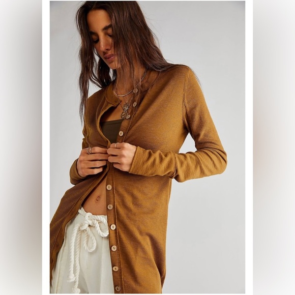 Free People Gia Cardigan OR Dress ✨ Warm Tobacco Size Small | brown tan mocha - Picture 13 of 13